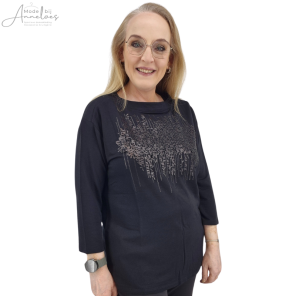Barbara Lebek shirt 3/4 applicatie - Zwart